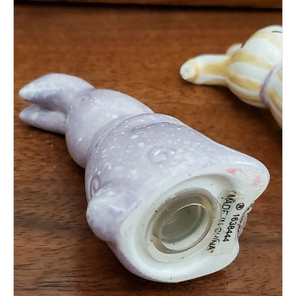 2 sets Purple & Peach Striped Quilted Bunny Mini Salt & Pepper Shakers rabbit - Picture 4 of 10